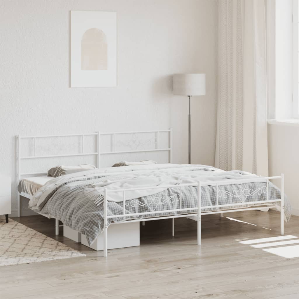 vidaXL Metal Bed Frame with Headboard and Footboard White 193x203 cm