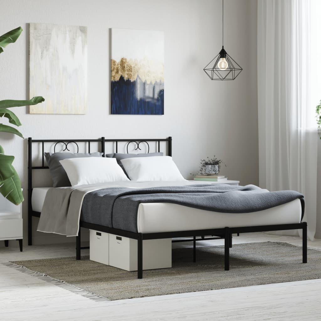 vidaXL Metal Bed Frame with Headboard Black 140x190 cm