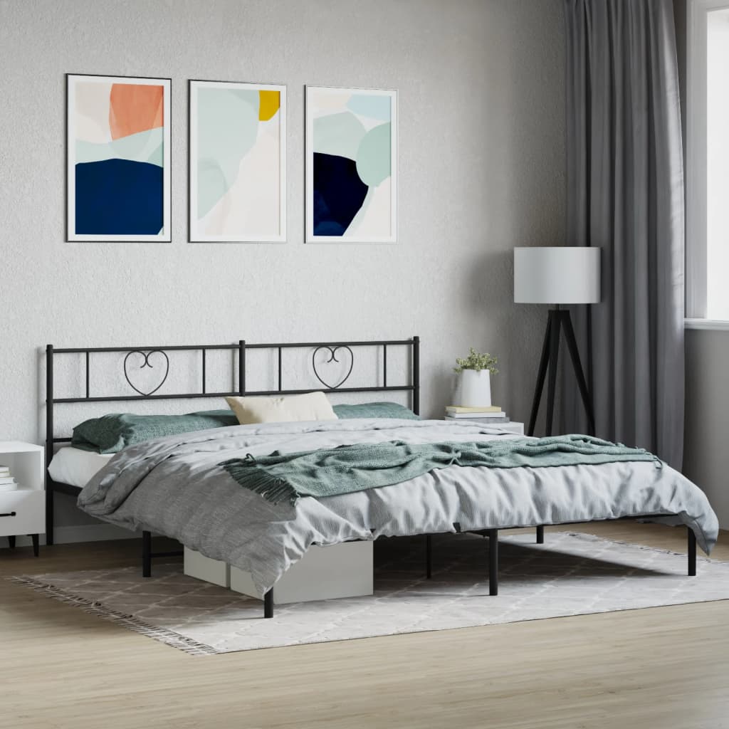 vidaXL Metal Bed Frame with Headboard Black 180x200 cm