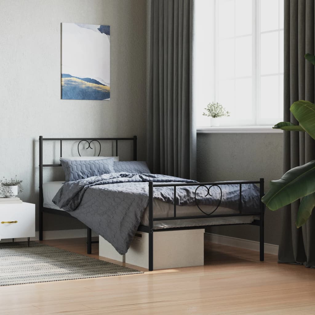 vidaXL Metal Bed Frame with Headboard and Footboard Black 100x190 cm