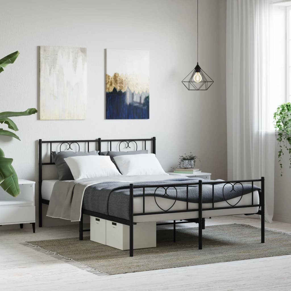 vidaXL Metal Bed Frame with Headboard and Footboard Black 120x190 cm