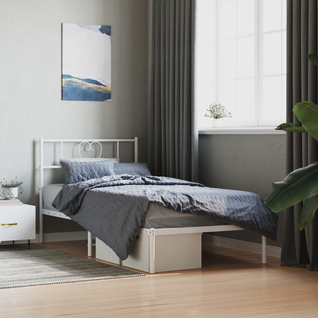 vidaXL Metal Bed Frame with Headboard White 80x200 cm