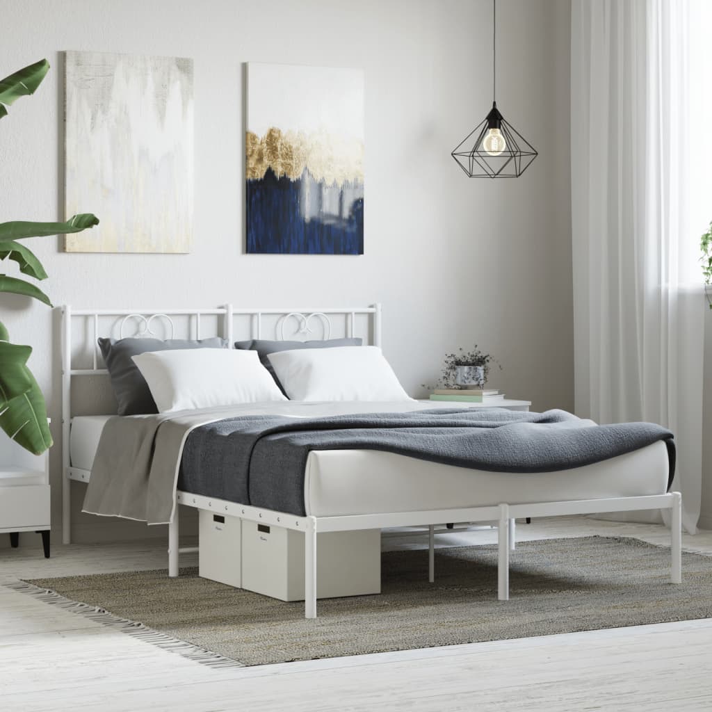 vidaXL Metal Bed Frame with Headboard White 140x200 cm