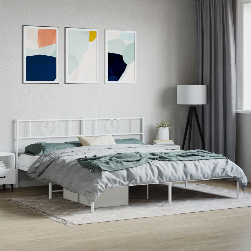 vidaXL Metal Bed Frame with Headboard White 183x213 cm