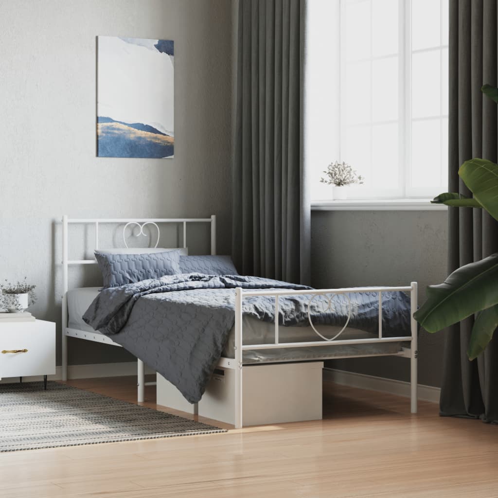 vidaXL Metal Bed Frame with Headboard and Footboard White 90x190 cm 3FT Single