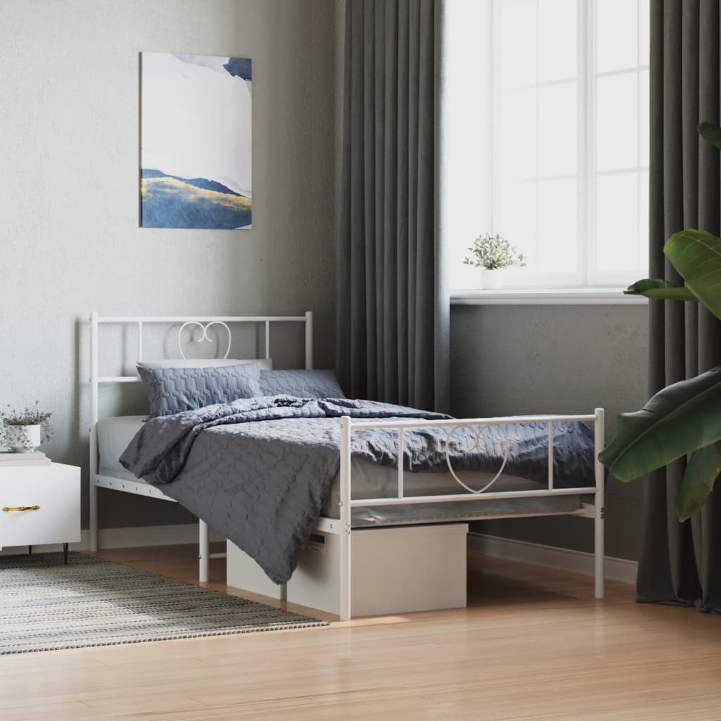 vidaXL Metal Bed Frame with Headboard and Footboard White 107x203 cm