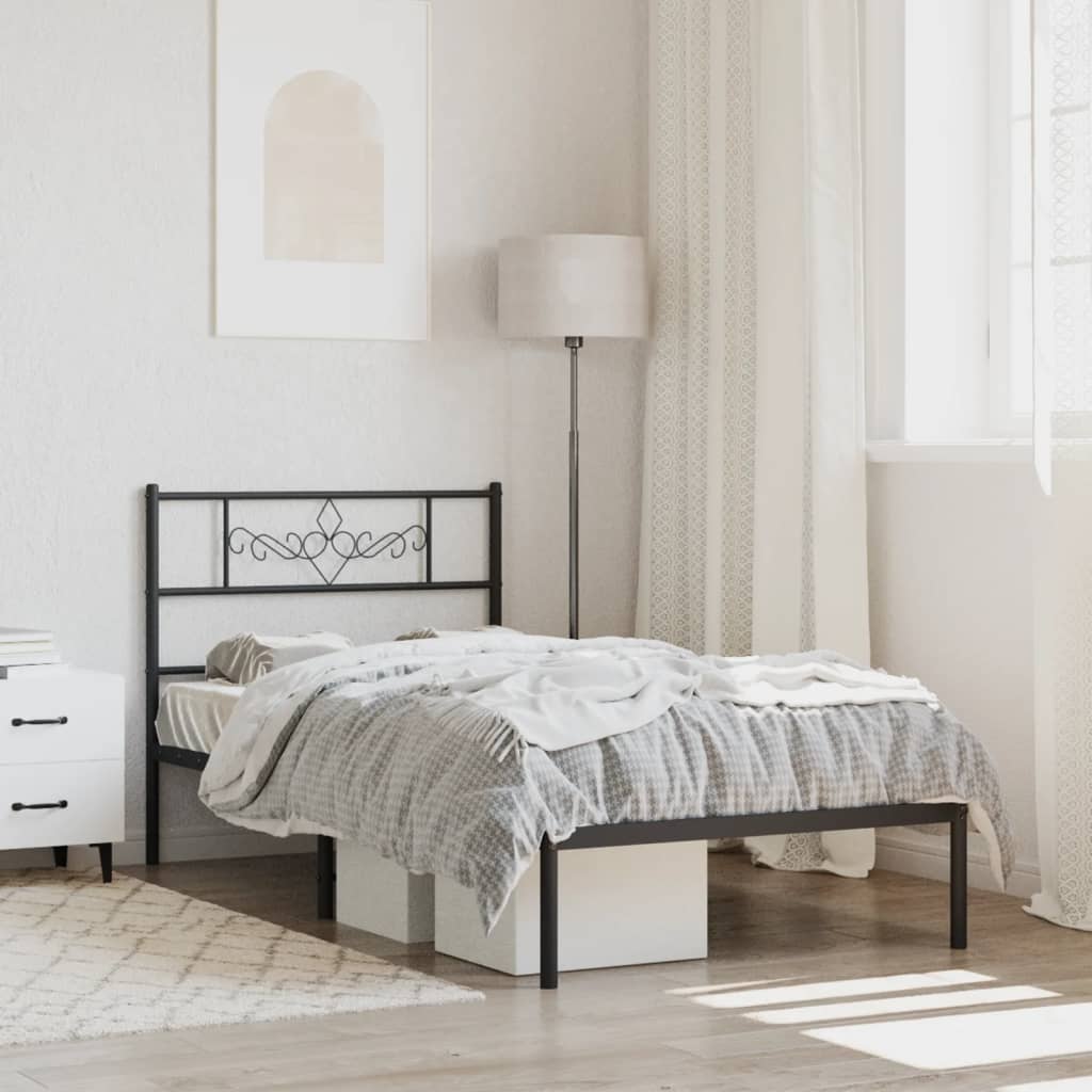 vidaXL Metal Bed Frame with Headboard Black 75x190 cm