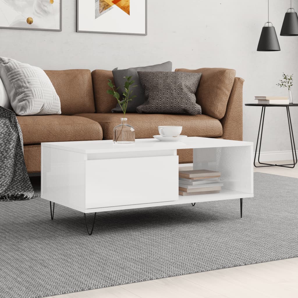 vidaXL Coffee Table High Gloss White 90x50x36.5 cm Engineered Wood