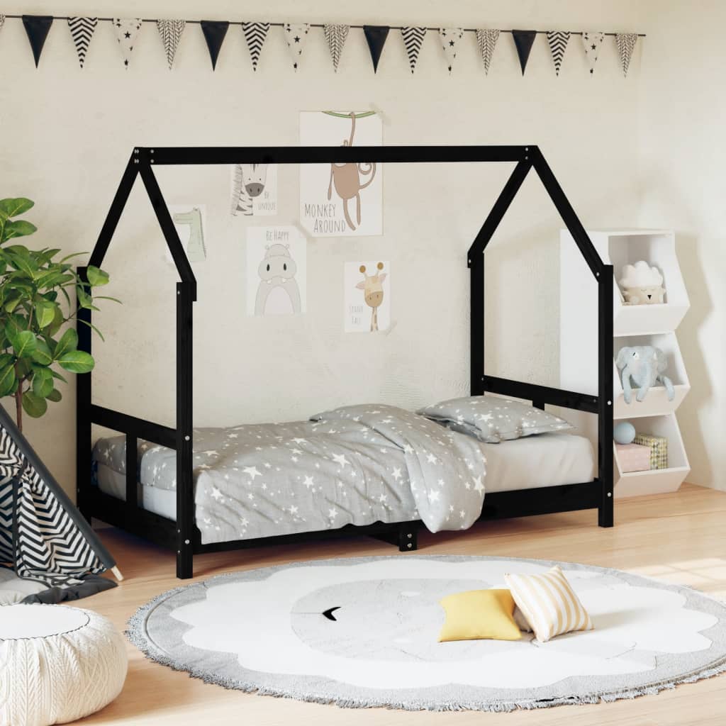 vidaXL Kids Bed Frame Black 80x160 cm Solid Wood Pine