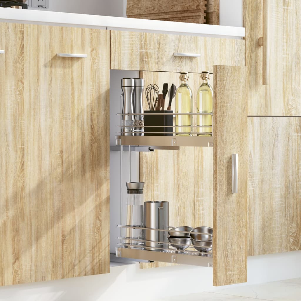vidaXL Pull-Out Wire Basket with 2-Tier Silver 47x12x56 cm