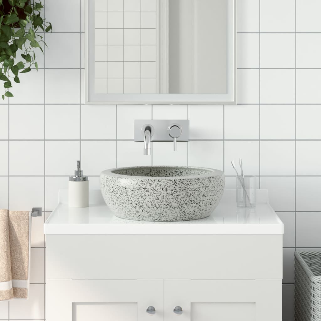 vidaXL Countertop Basin Grey Round ë_41x14 cm Ceramic