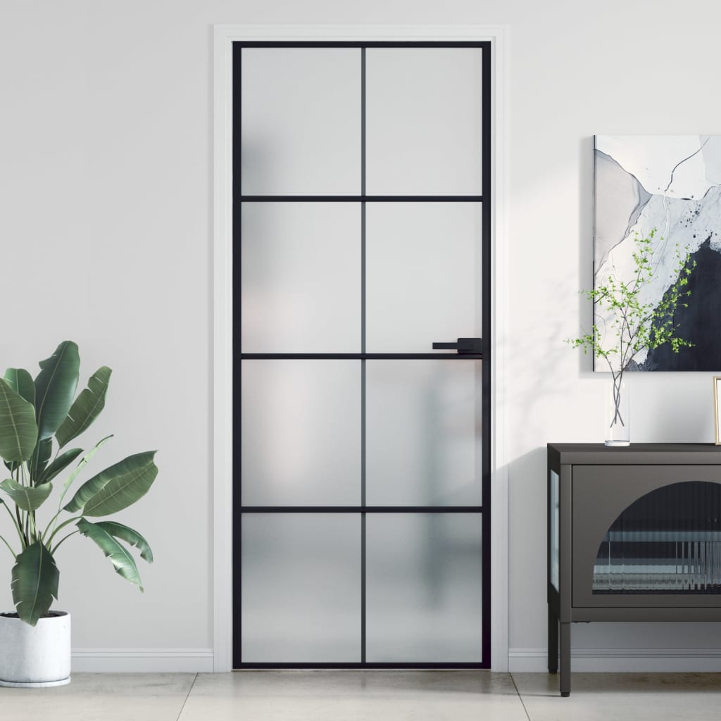 vidaXL Interior Door Slim Black 83x201.5 cm Tempered Glass and Aluminium