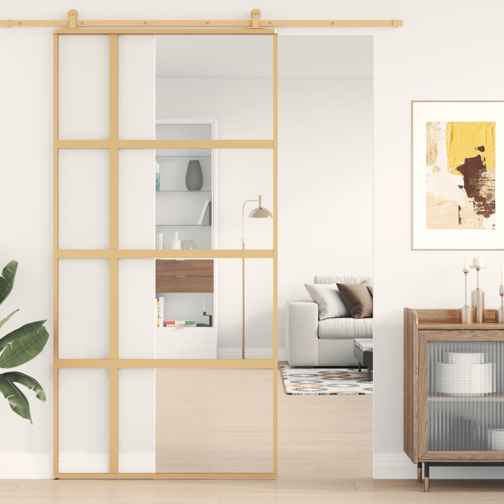 vidaXL Sliding Door Gold 102.5x205 cm Clear ESG Glass and Aluminium