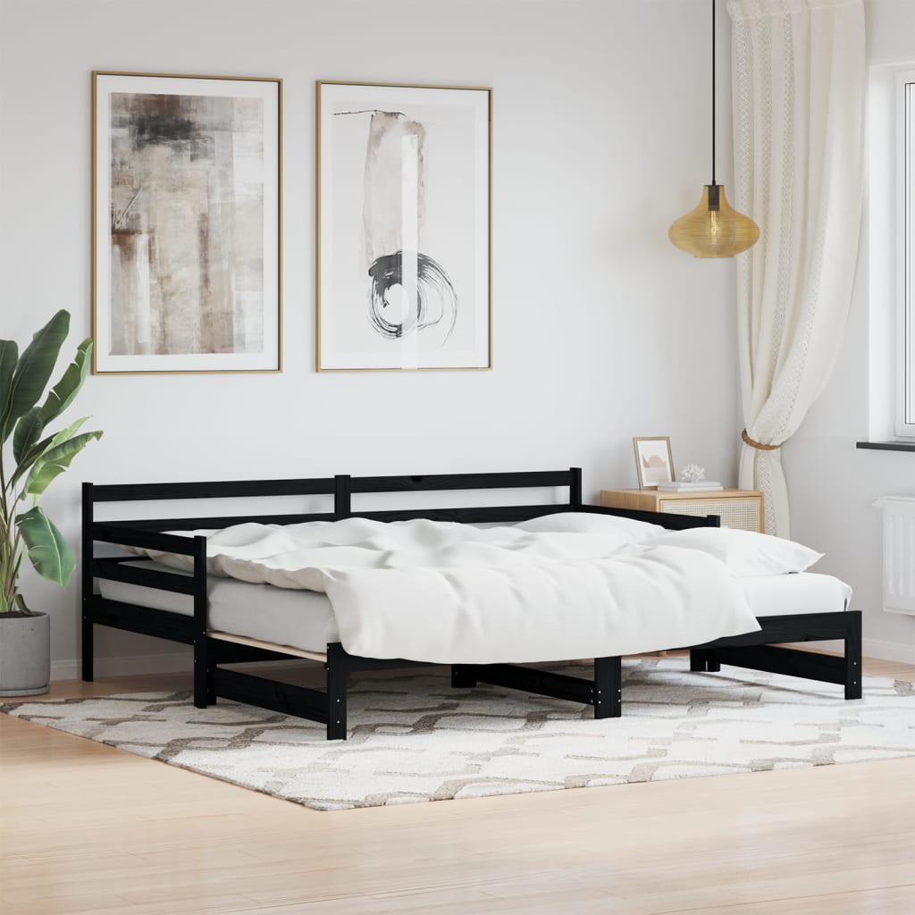 vidaXL Daybed with Trundle Black 90x190 cm Solid Wood Pine