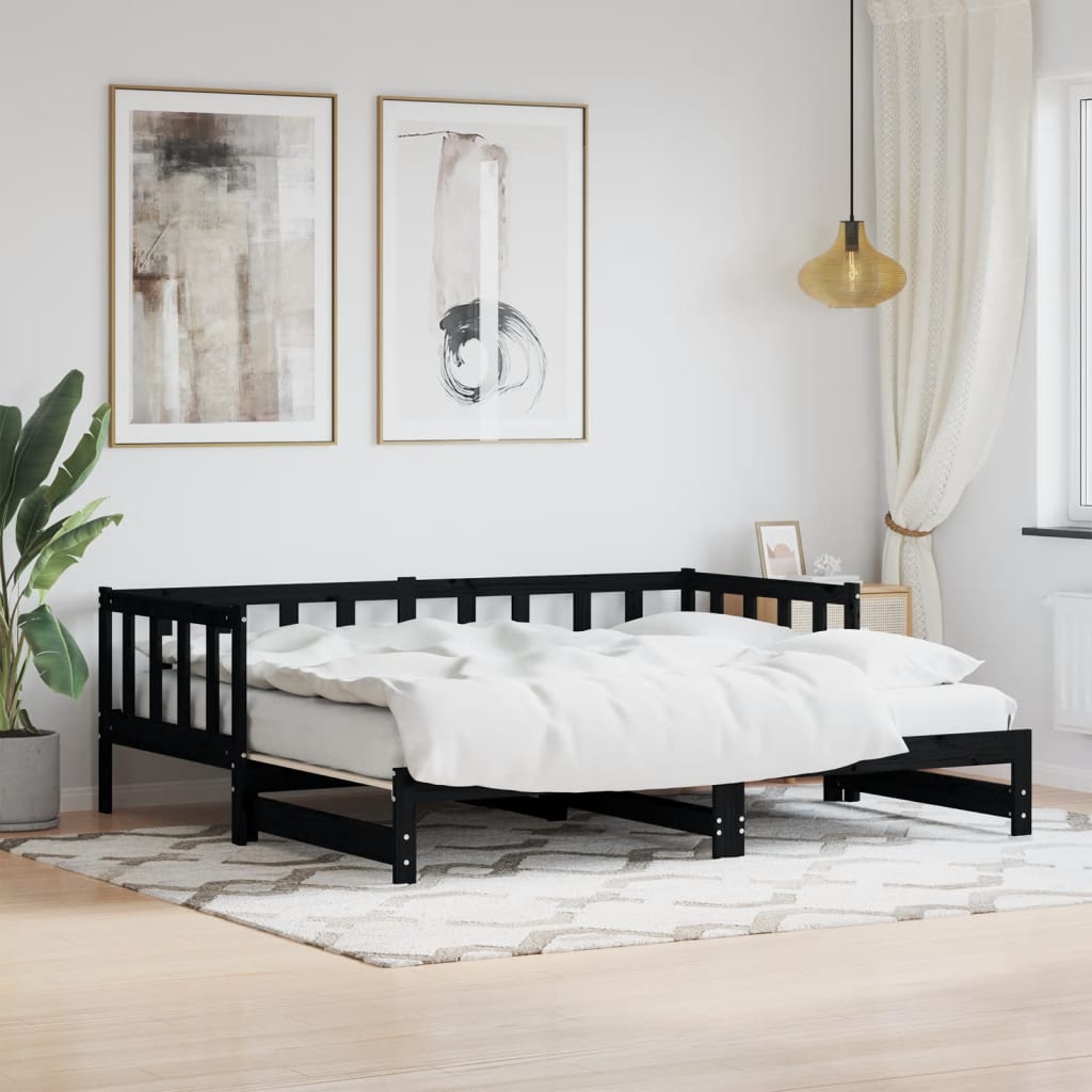 vidaXL Day Bed with Trundle Black 90x200 cm Solid Wood Pine