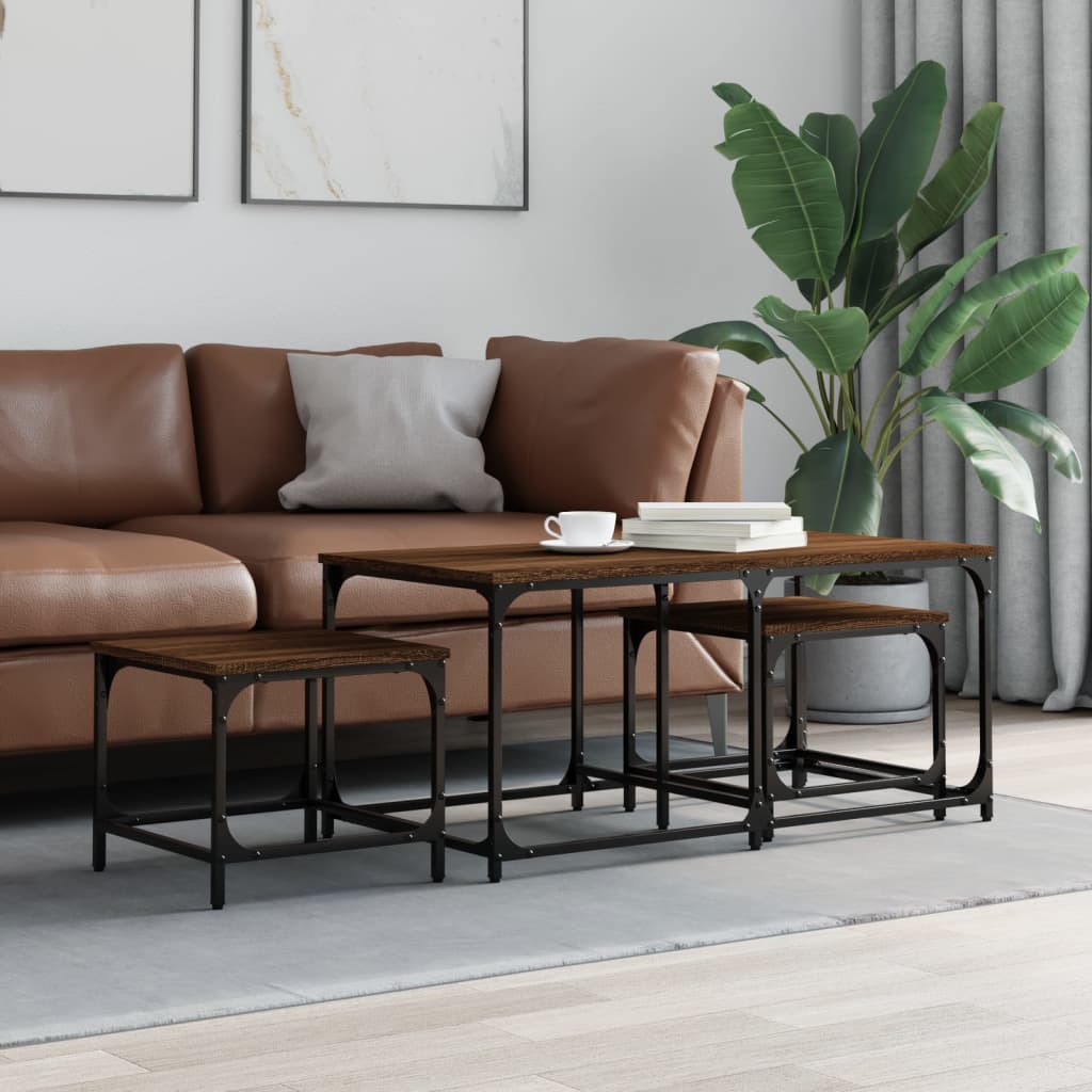 vidaXL Nesting Coffee Tables 3 pcs Brown Oak Engineered Wood