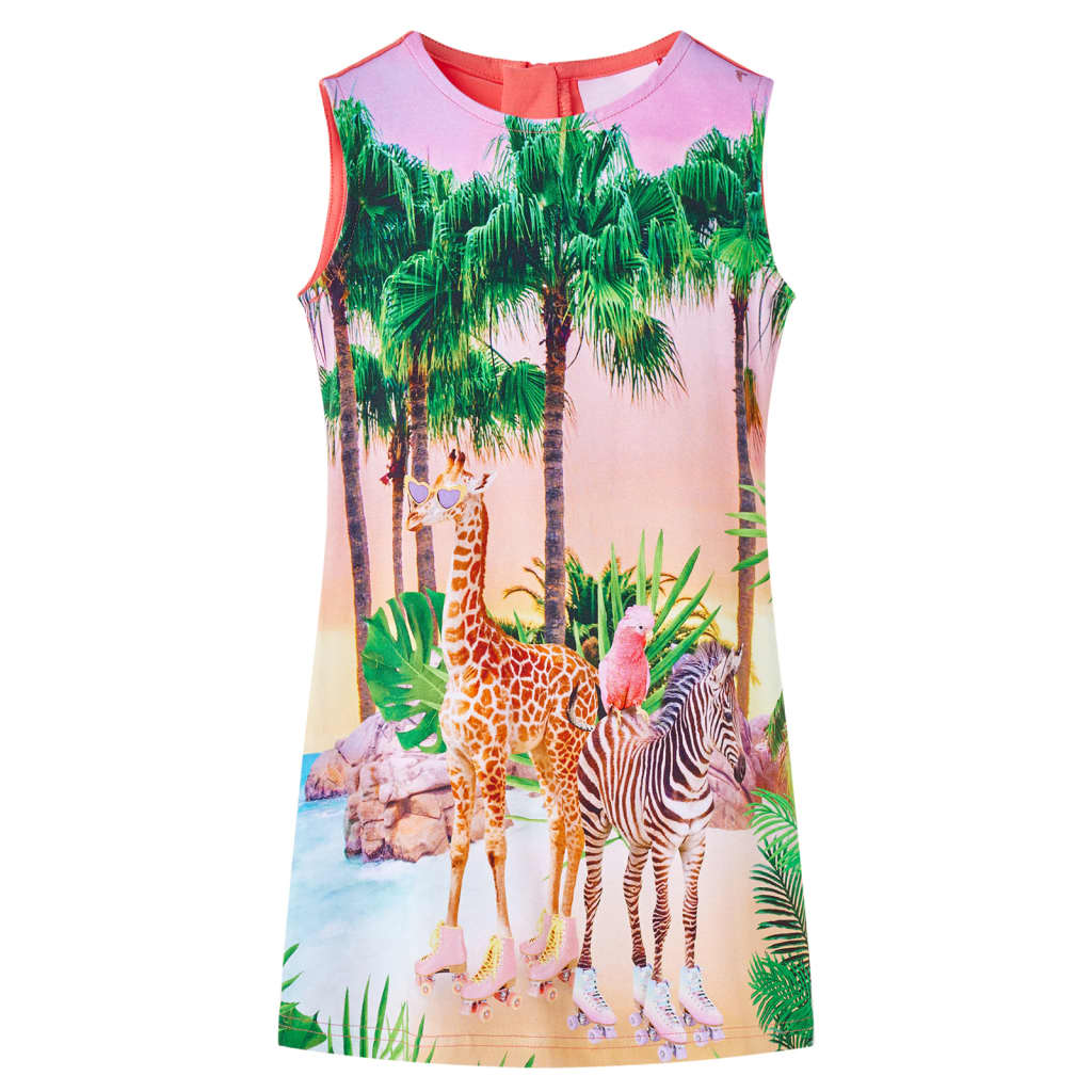Kids' Dress Tropical Scenery and Animal Print Coral 116