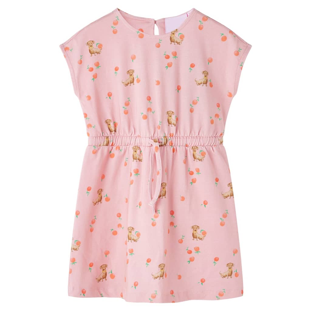 Kids' Dress with Drawstring Puppy and Fruit Print Light Orange 128
