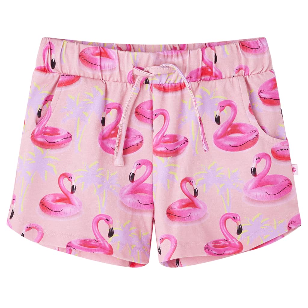 Kids' Shorts with Drawstring Flamingo Swim Ring Print Light Pink 116