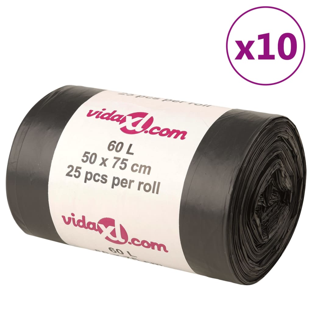 vidaXL Bin Bags 250 pcs Black 60 L