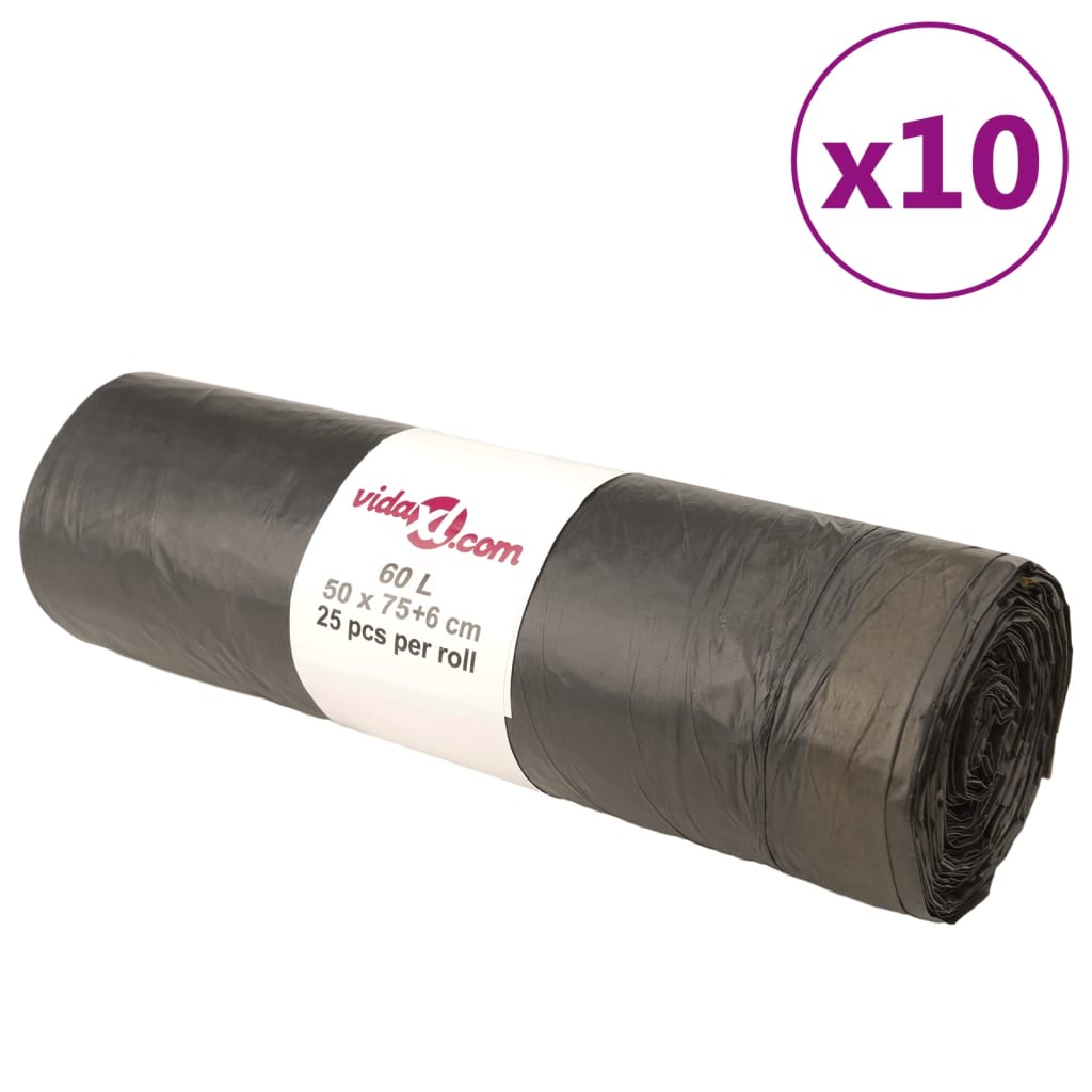vidaXL Bin Bags with Drawstrings 250 pcs Black 60 L