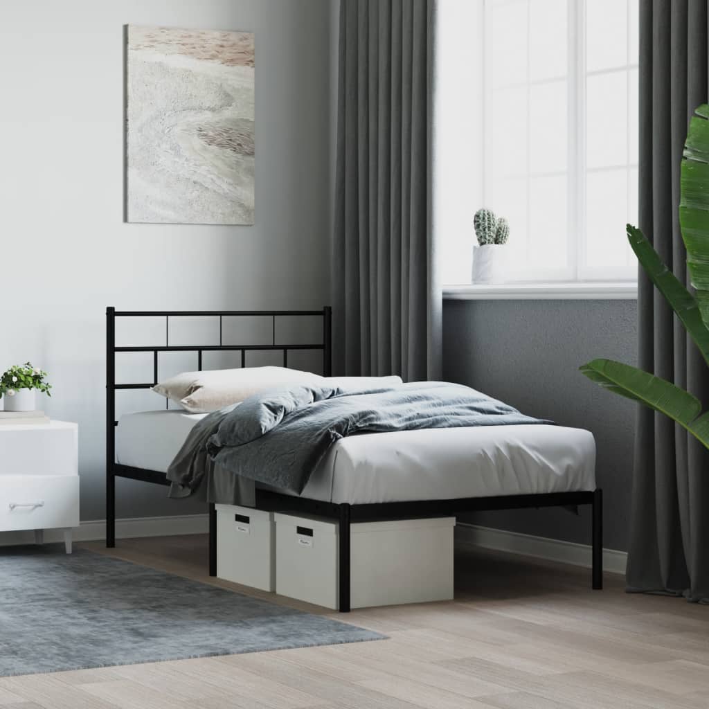 vidaXL Metal Bed Frame with Headboard Black 100x190 cm