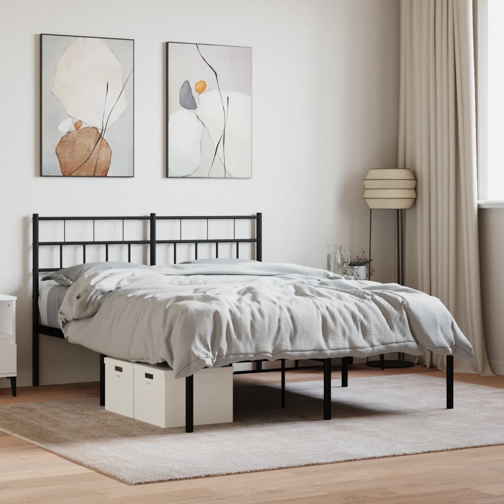vidaXL Metal Bed Frame with Headboard Black 140x200 cm