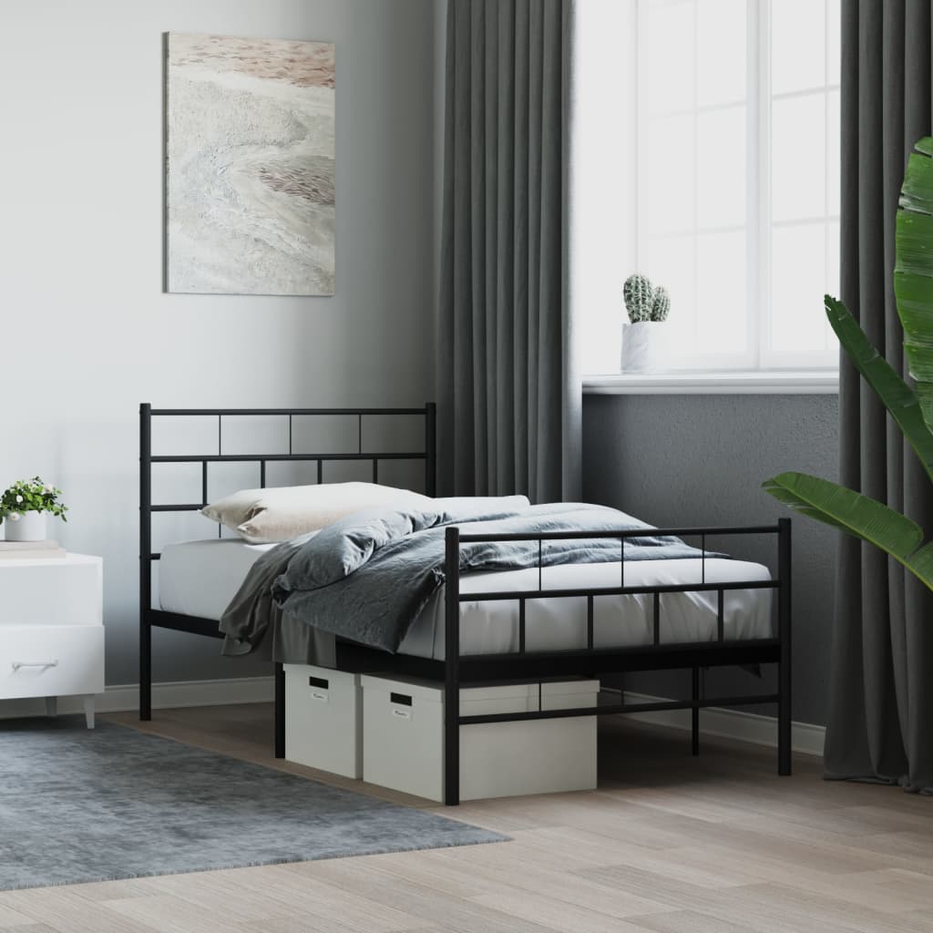vidaXL Metal Bed Frame with Headboard and Footboard Black 100x200 cm