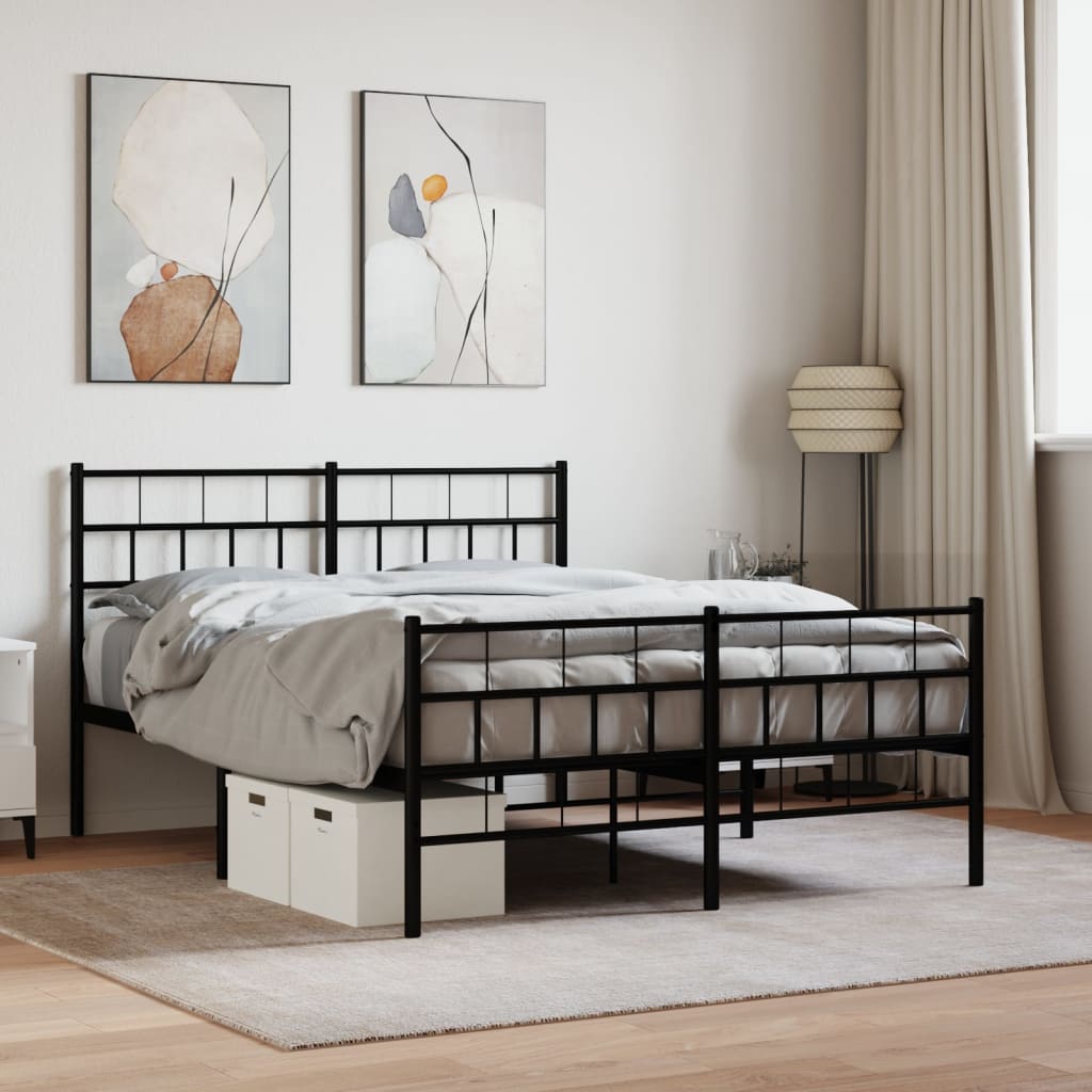 vidaXL Metal Bed Frame with Headboard and Footboard Black 150x200 cm
