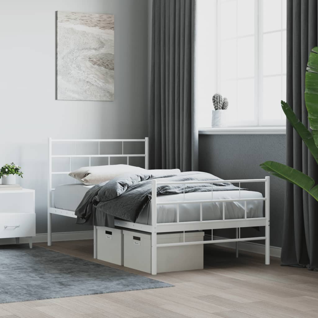 vidaXL Metal Bed Frame with Headboard and Footboard White 90x200 cm