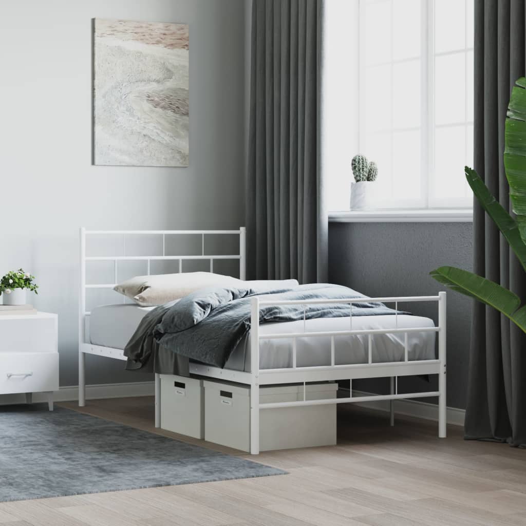 vidaXL Metal Bed Frame with Headboard and Footboard White 100x200 cm