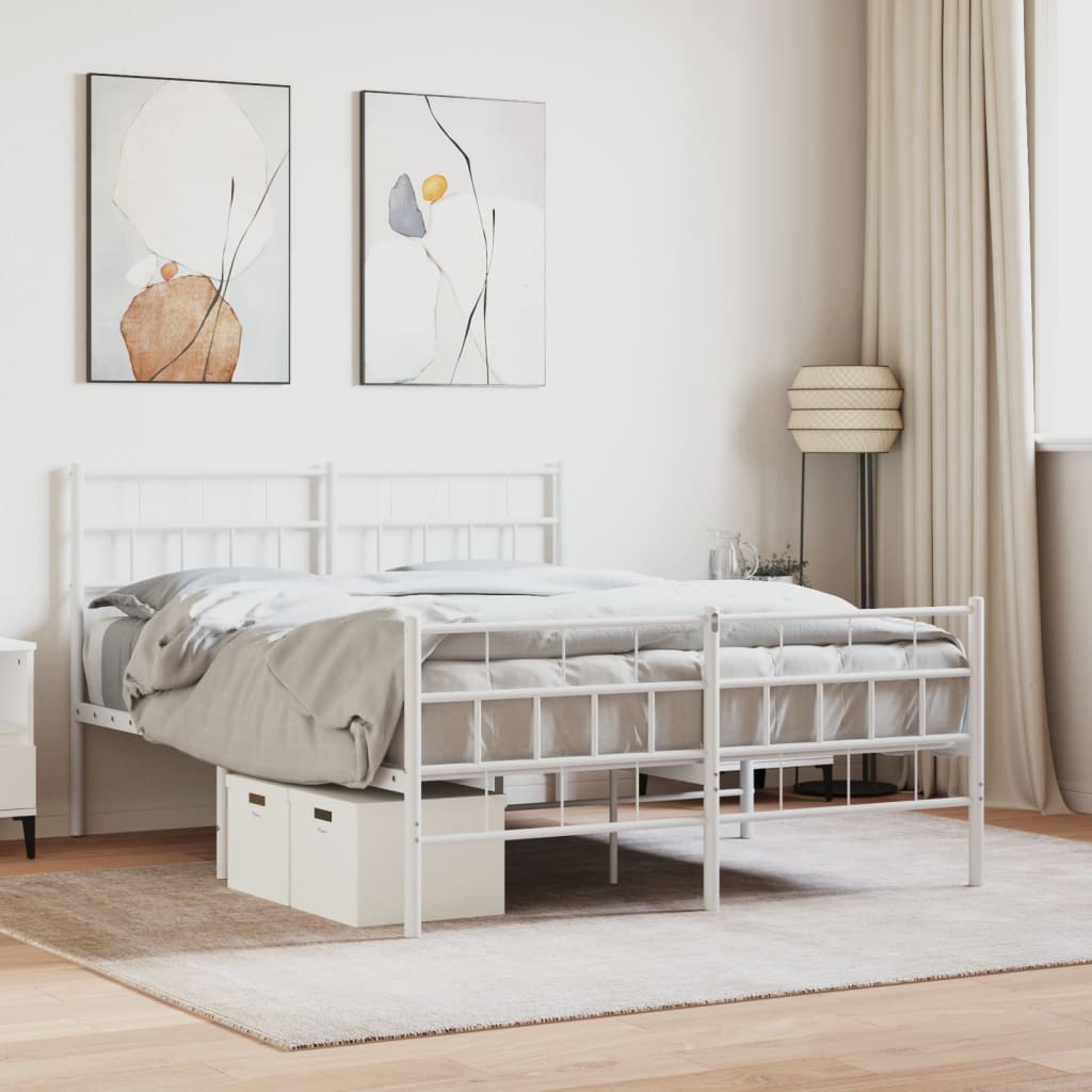 vidaXL Metal Bed Frame with Headboard and Footboard White 120x190 cm
