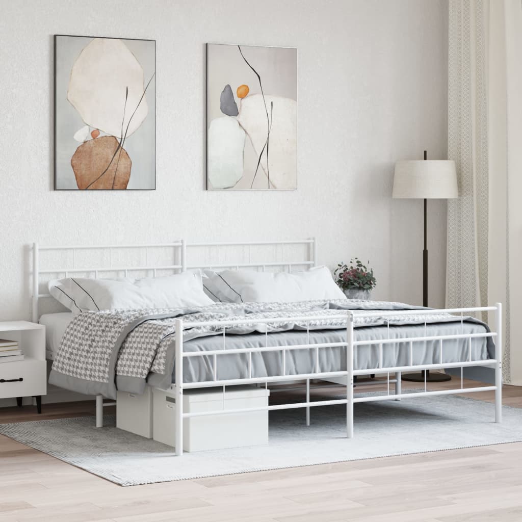 vidaXL Metal Bed Frame with Headboard and Footboard White 200x200 cm