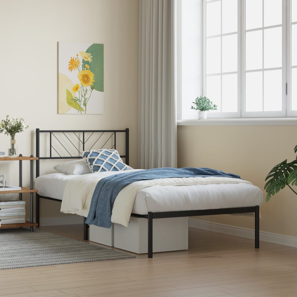 vidaXL Metal Bed Frame with Headboard Black 100x200 cm