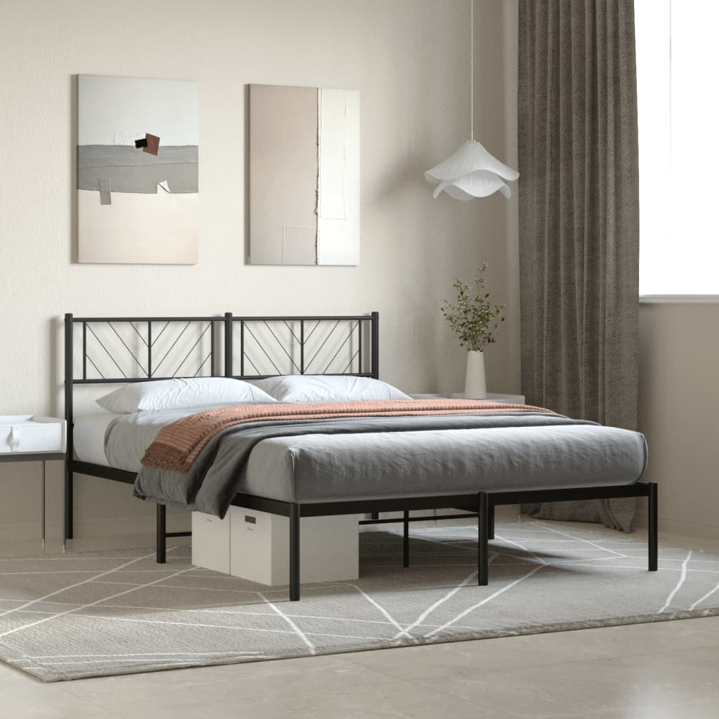 vidaXL Metal Bed Frame with Headboard Black 120x190 cm