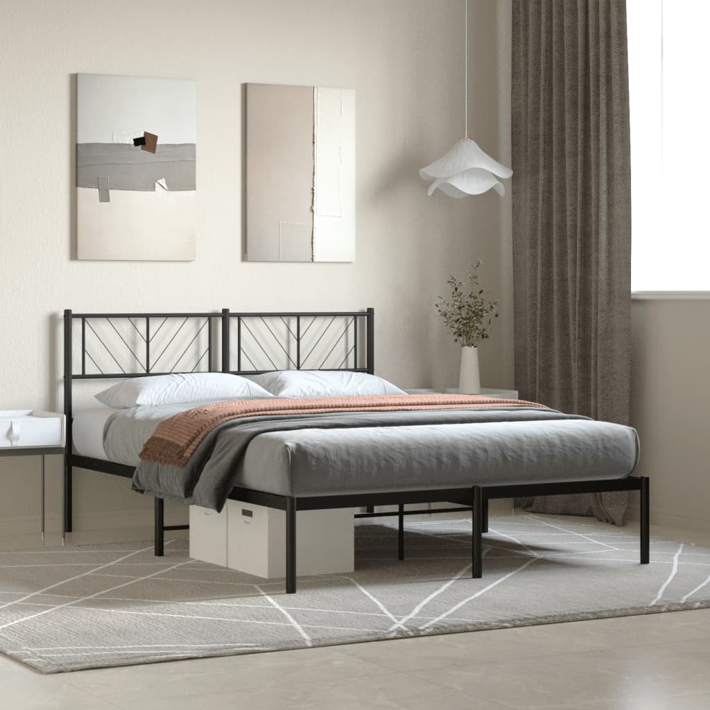 vidaXL Metal Bed Frame with Headboard Black 150x200 cm