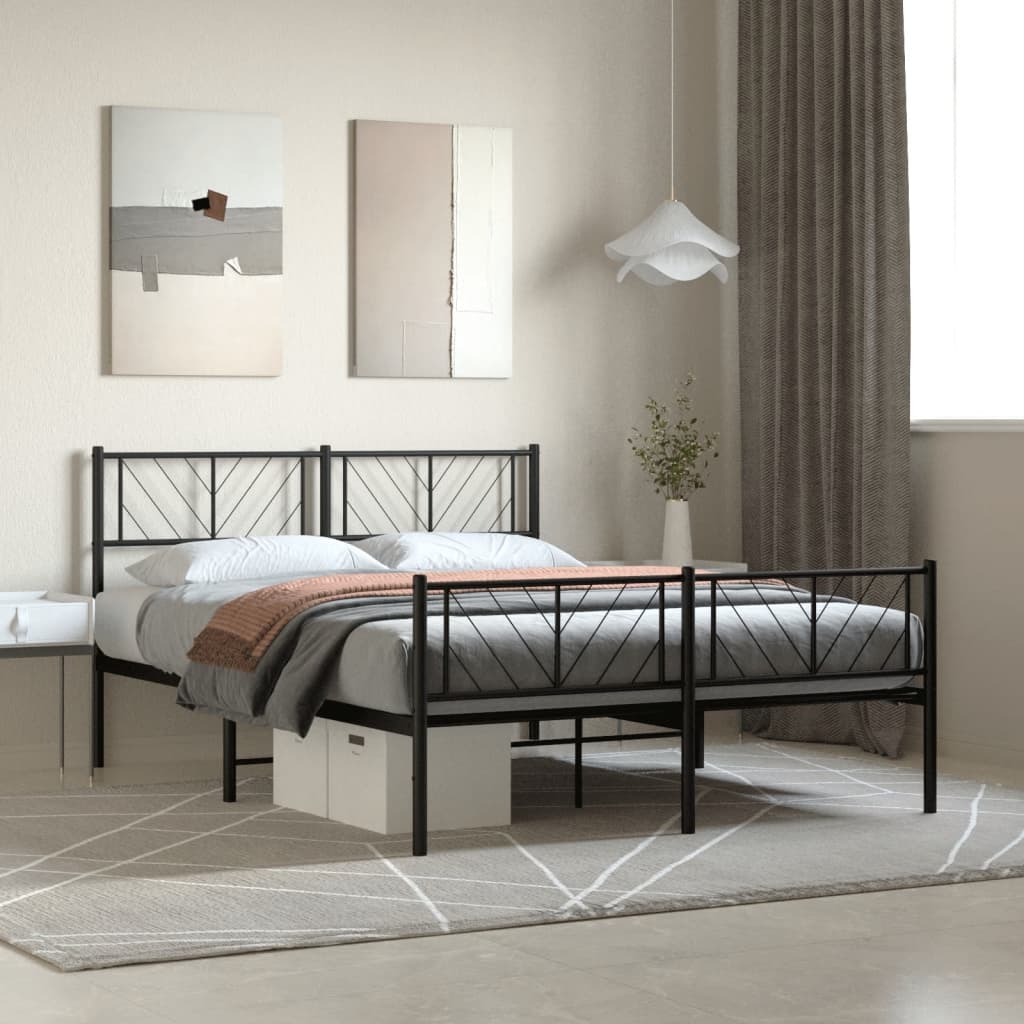 vidaXL Metal Bed Frame with Headboard and Footboard Black 140x190 cm