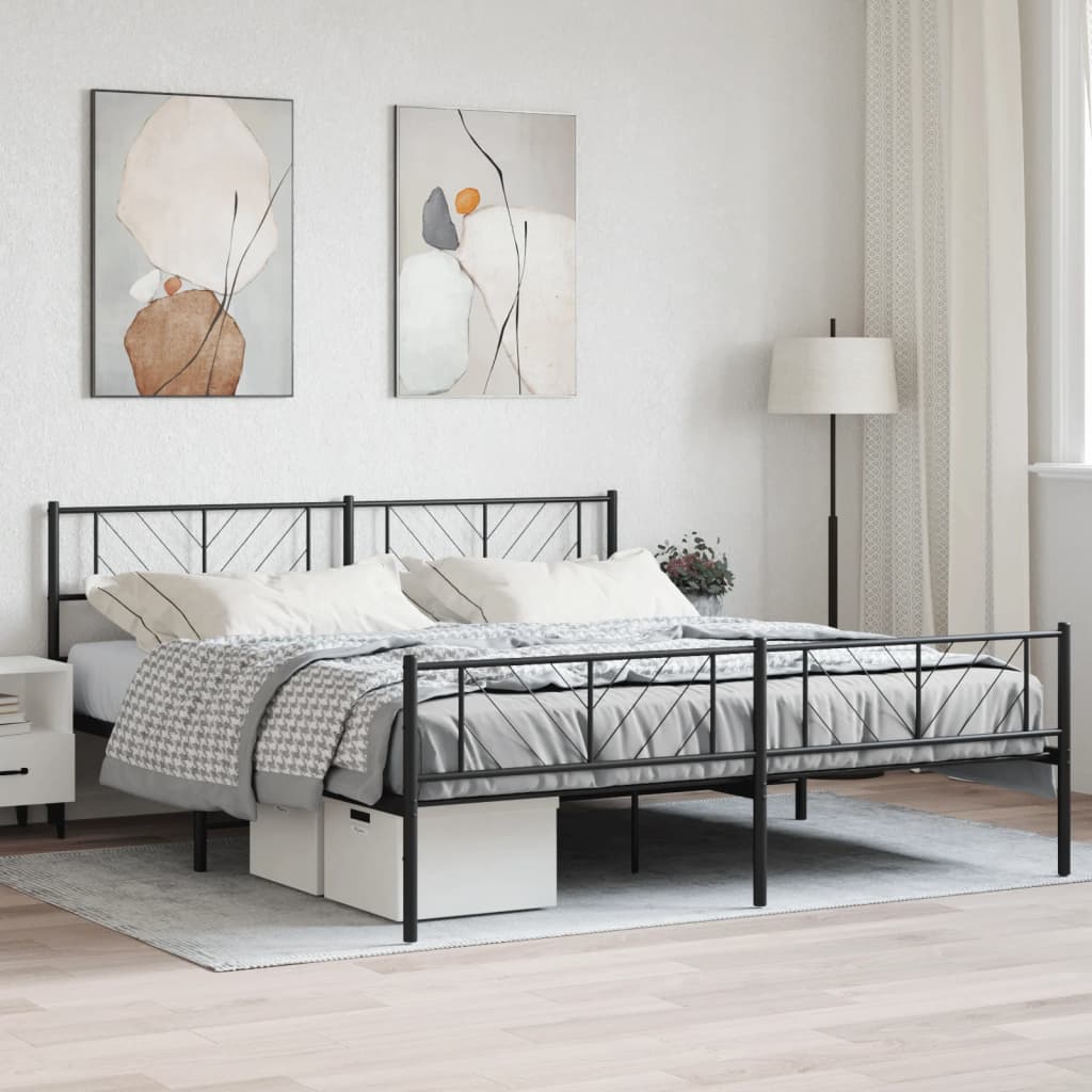 vidaXL Metal Bed Frame with Headboard and Footboard Black 193x203 cm