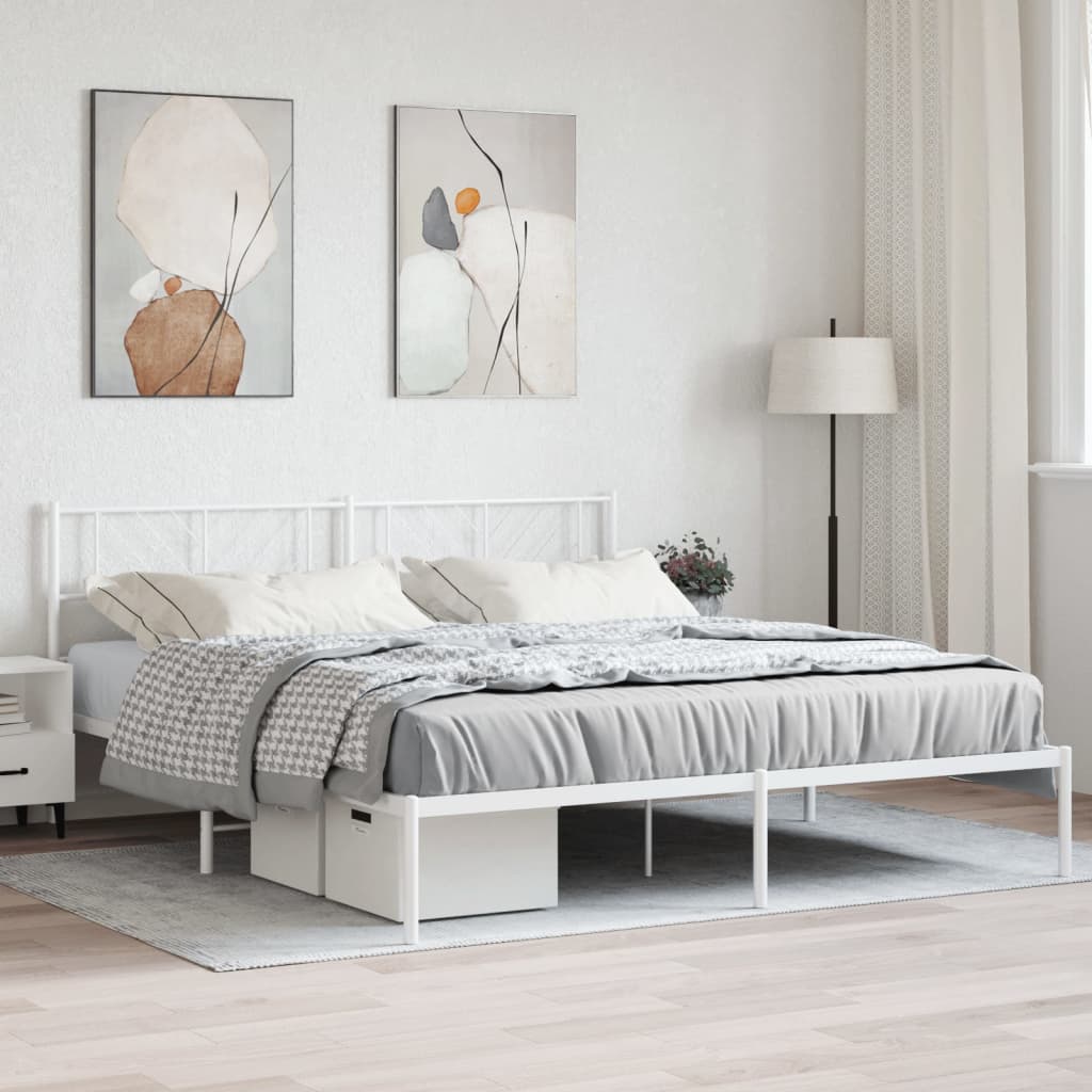 vidaXL Metal Bed Frame with Headboard White 193x203 cm