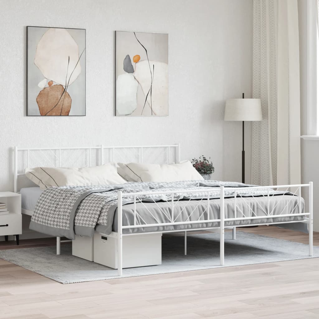 vidaXL Metal Bed Frame with Headboard and Footboard White 183x213 cm