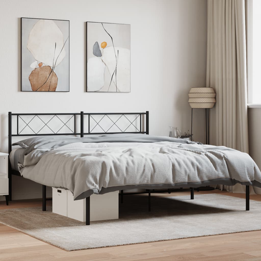 vidaXL Metal Bed Frame with Headboard Black 5FT King Size