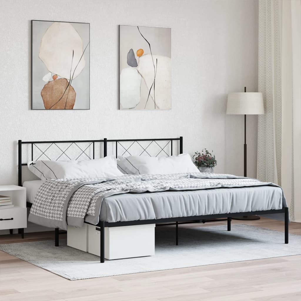 vidaXL Metal Bed Frame with Headboard Black Super King Size