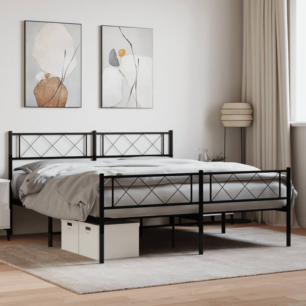 vidaXL Metal Bed Frame with Headboard and Footboard Black 120x200 cm