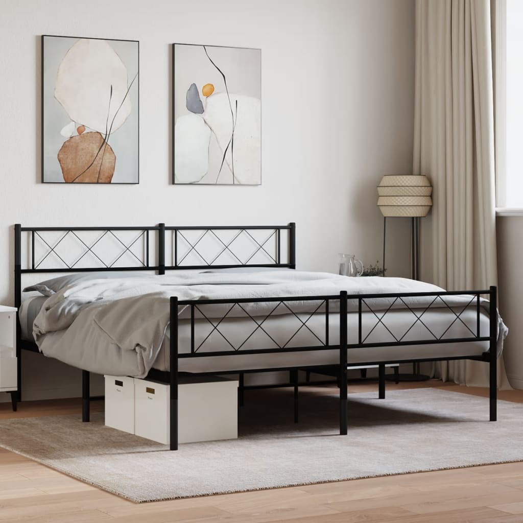 vidaXL Metal Bed Frame with Headboard and Footboard Black 140x190 cm