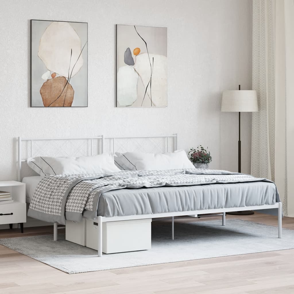 vidaXL Metal Bed Frame with Headboard White 183x213 cm