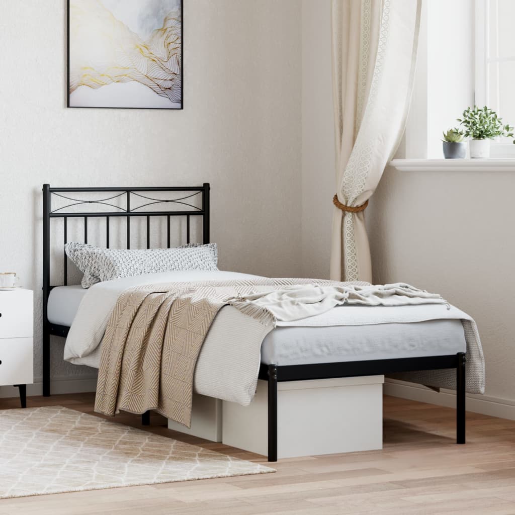 vidaXL Metal Bed Frame with Headboard Black 75x190 cm