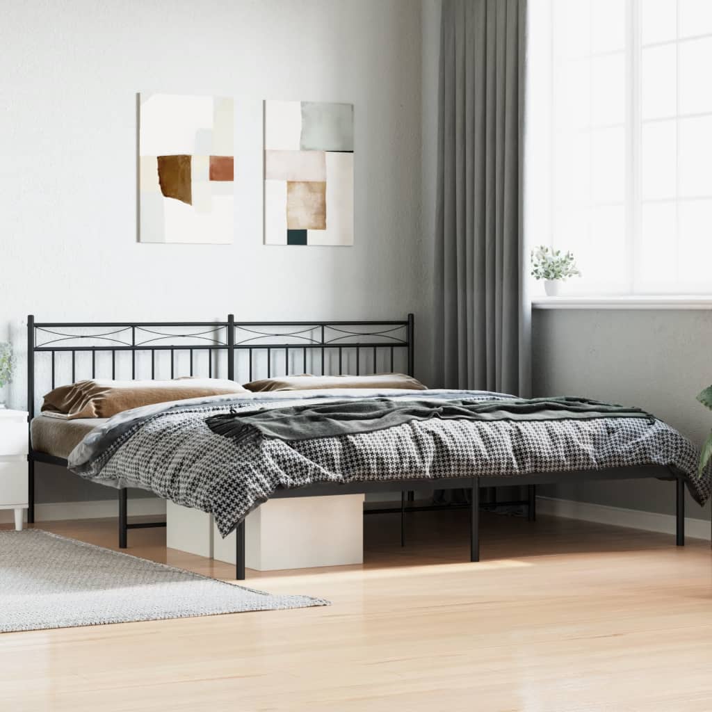 vidaXL Metal Bed Frame with Headboard Black 200x200 cm