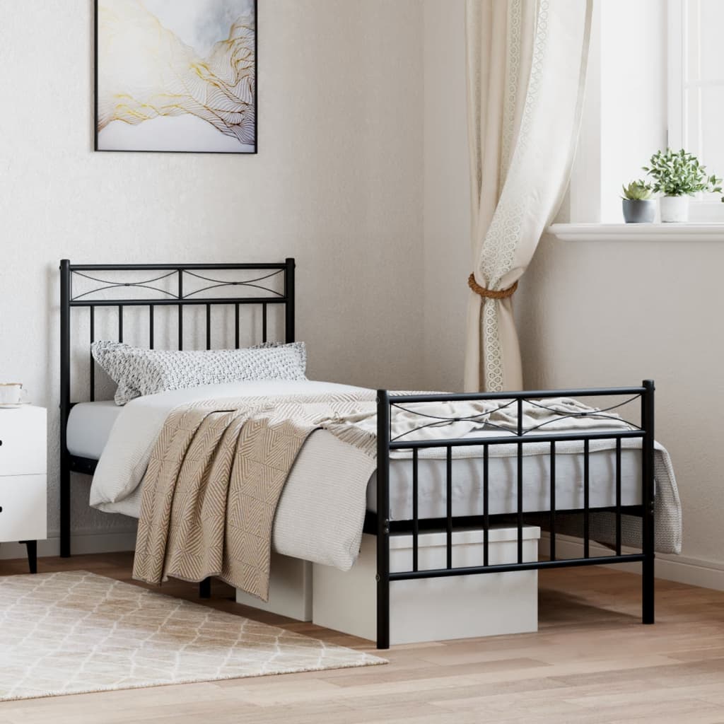 vidaXL Metal Bed Frame with Headboard and FootboardåÊBlack 80x200 cm