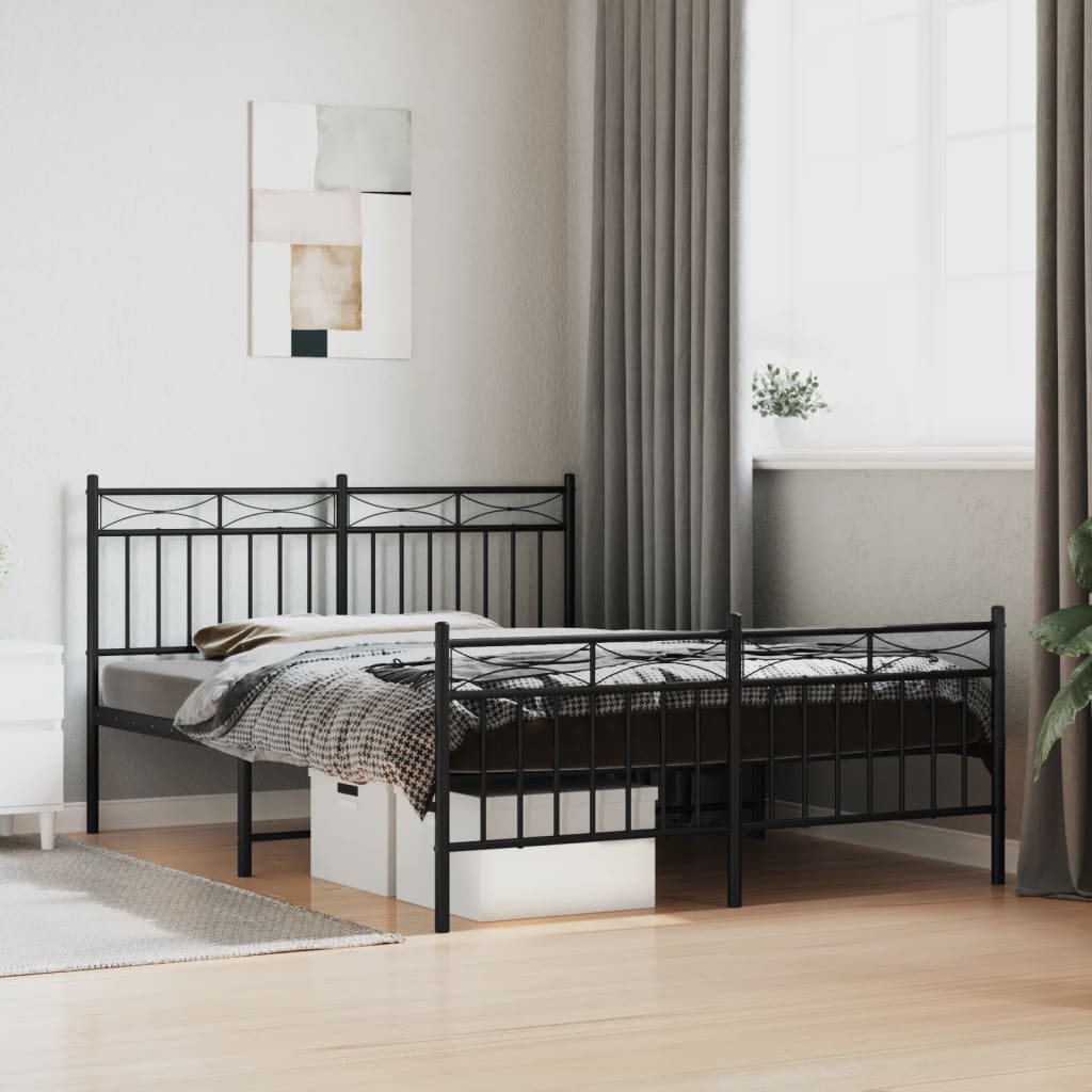 vidaXL Metal Bed Frame with Headboard and FootboardåÊBlack 140x190 cm