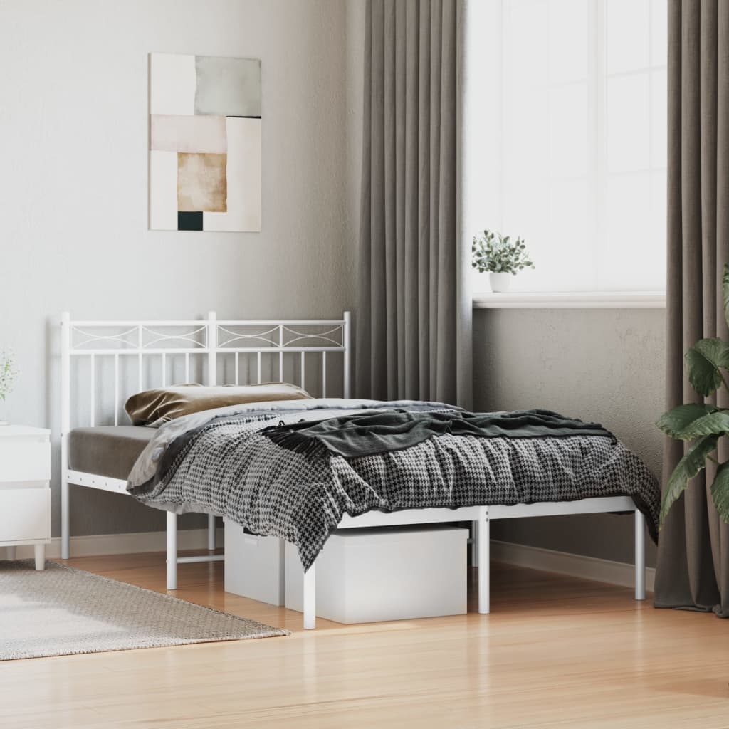 vidaXL Metal Bed Frame with Headboard White 120x200 cm